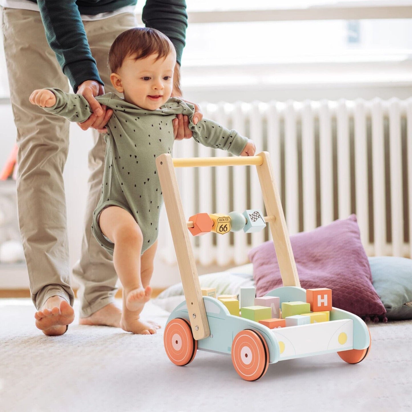 Wooden Baby Walker with ABC 123 Traffic Sign - Toddler Gift