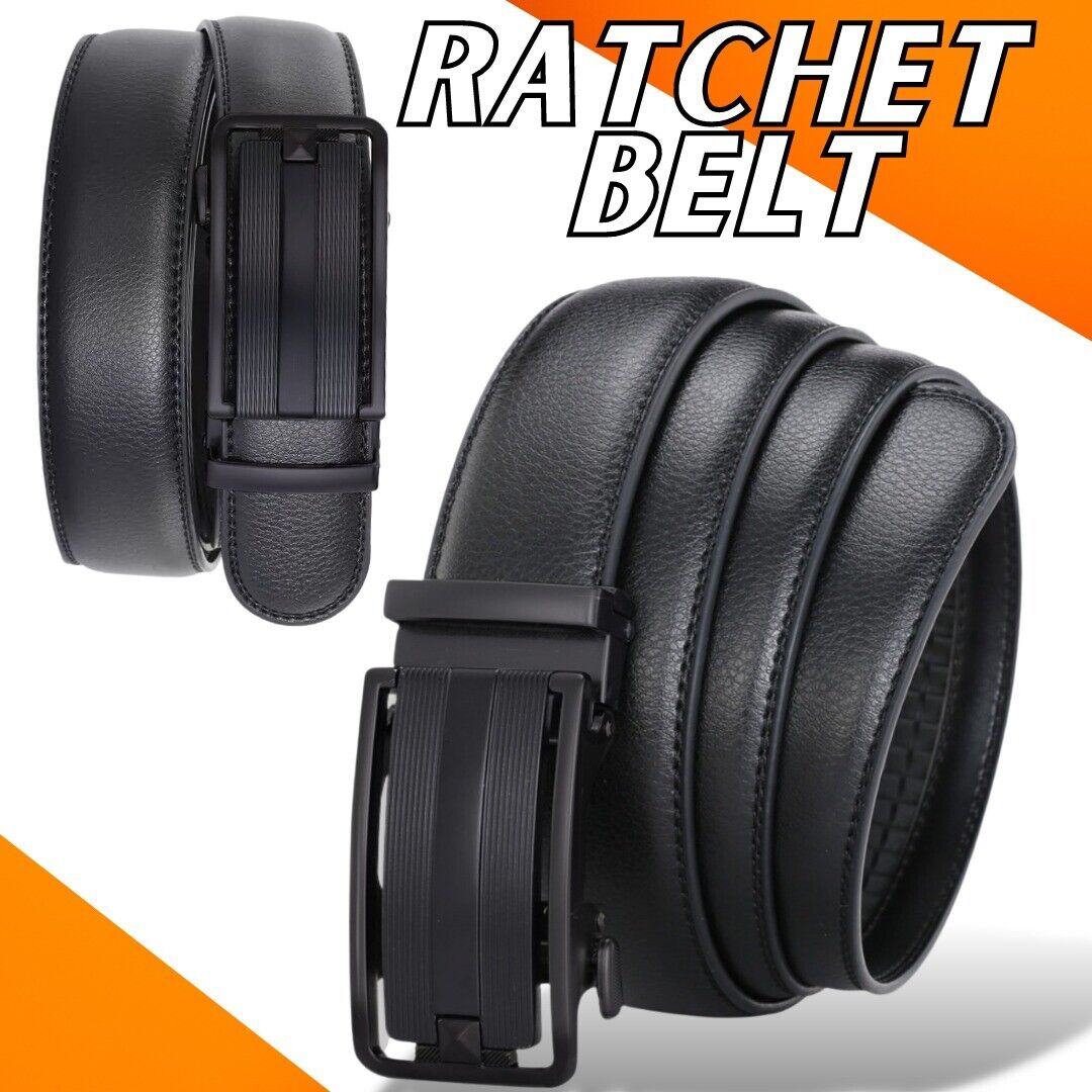 Adjustable Buckle Men's Ratchet Belt in Microfiber Leather