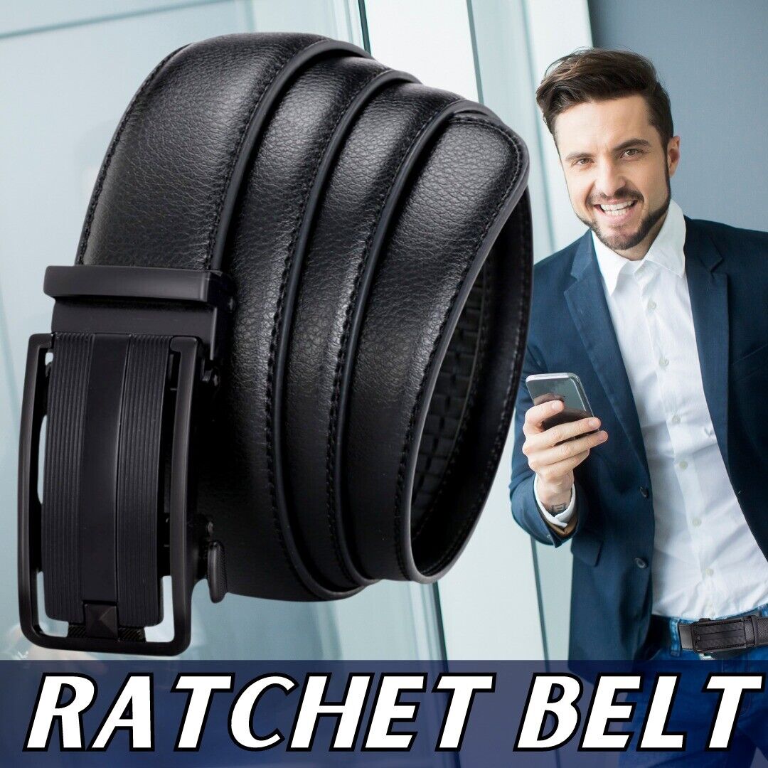 Adjustable Buckle Men's Ratchet Belt in Microfiber Leather