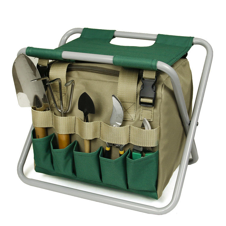 Folding Stool With Garden Tools Set