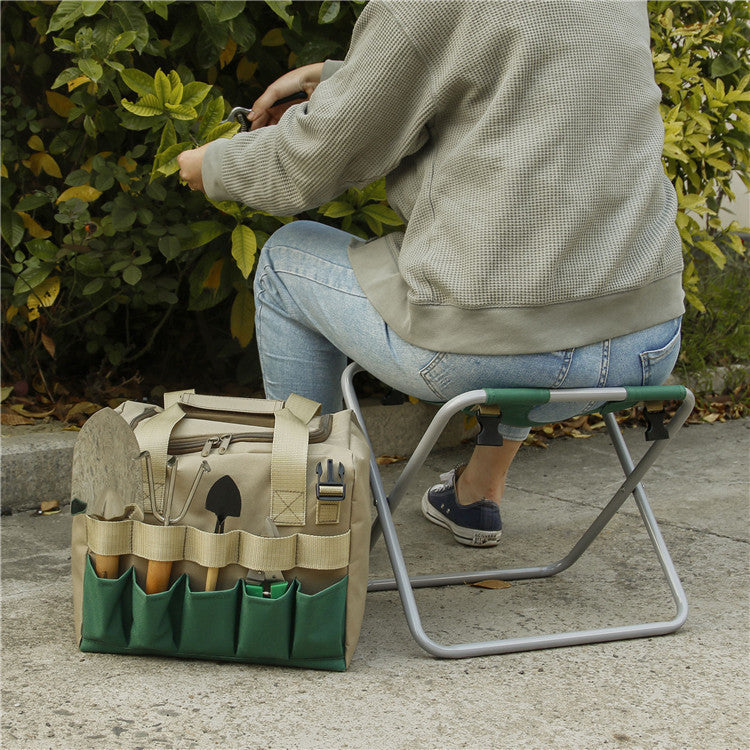 Folding Stool With Garden Tools Set