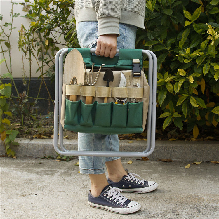 Folding Stool With Garden Tools Set