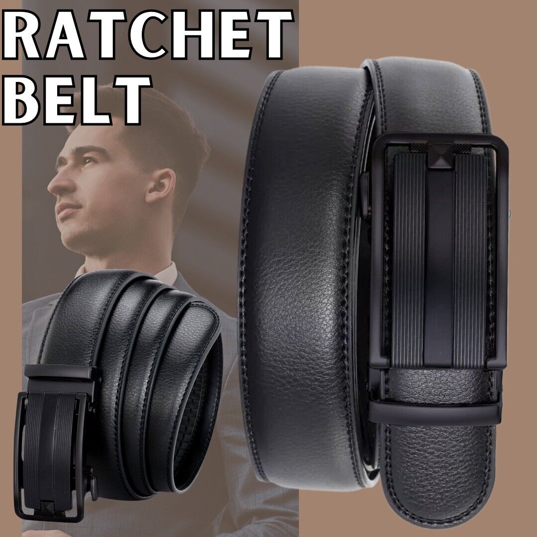 Adjustable Buckle Men's Ratchet Belt in Microfiber Leather