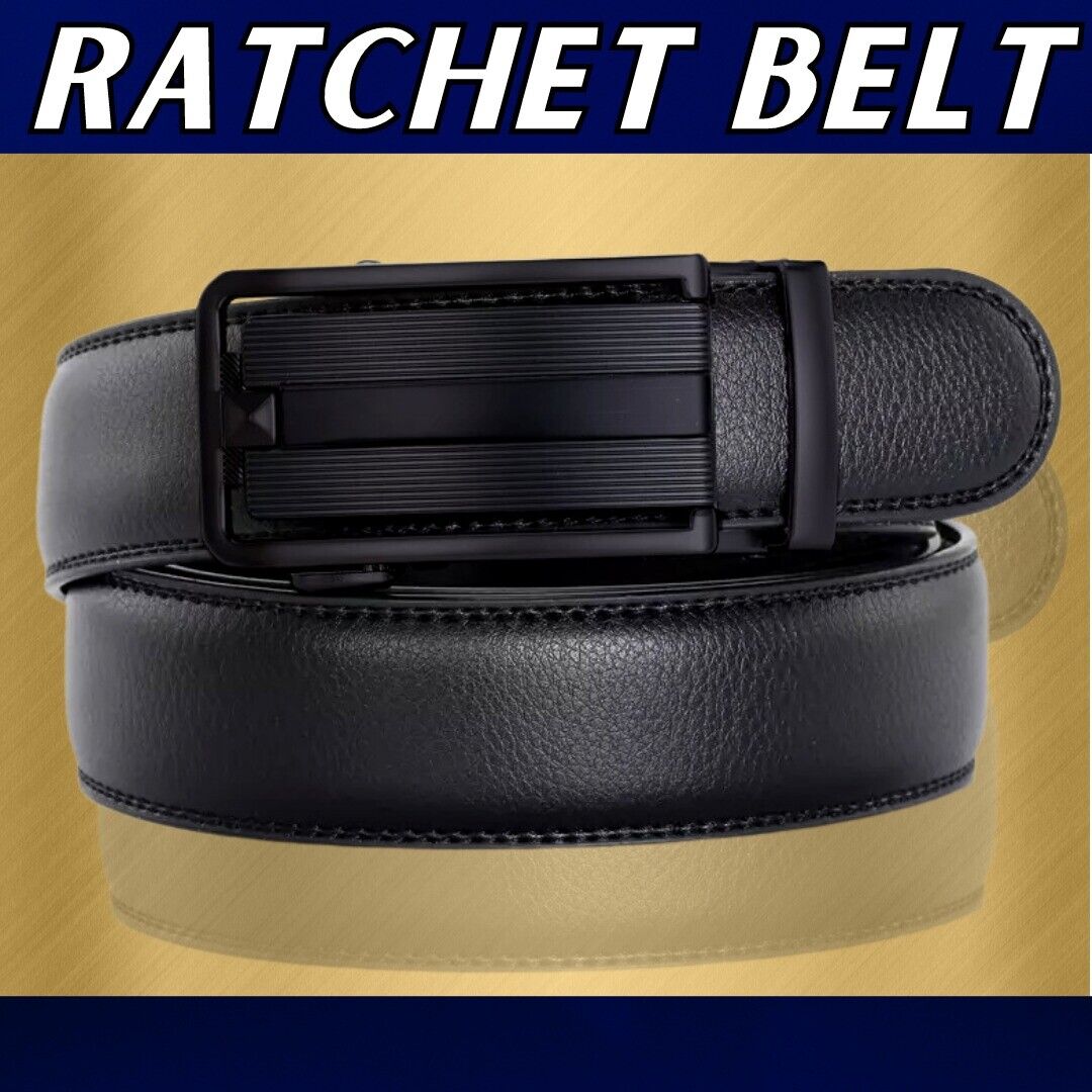 Adjustable Buckle Men's Ratchet Belt in Microfiber Leather