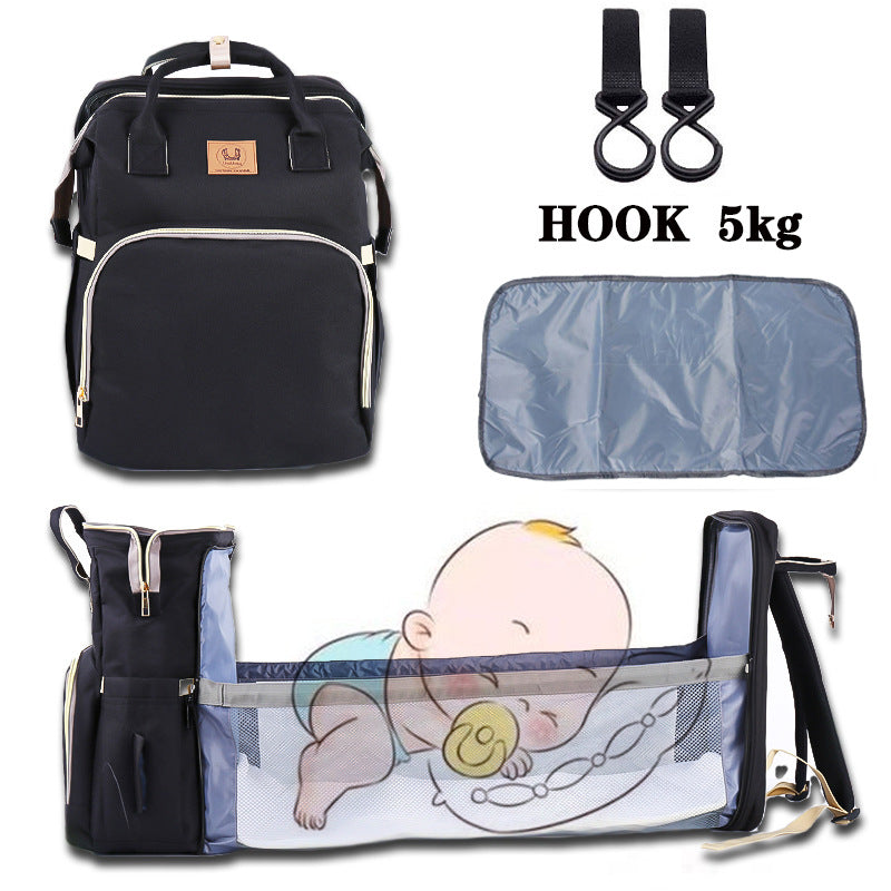 "Folding Crib: Spacious Shoulder Backpack for Moms and Dads"