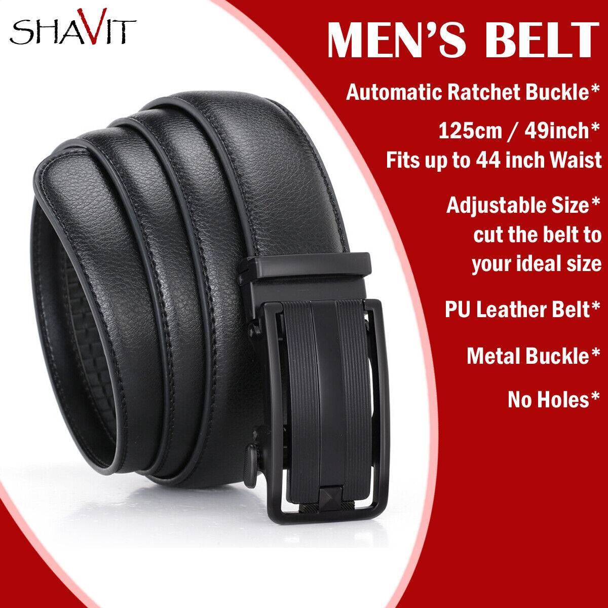 Adjustable Buckle Men's Ratchet Belt in Microfiber Leather